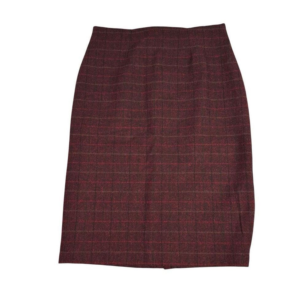 Woolrich Women’s size 12 Plaid Wool Blend Midi Straight Skirt Red Black